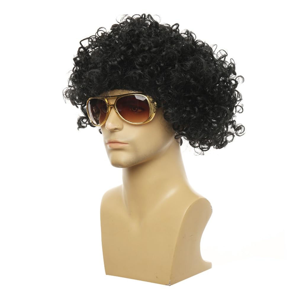 YuanYouTong Short Black Curly Afro Wig, Glueless Afro Kinky Headband Wig for Men Natural Synthetic Hair Wig - Image 2