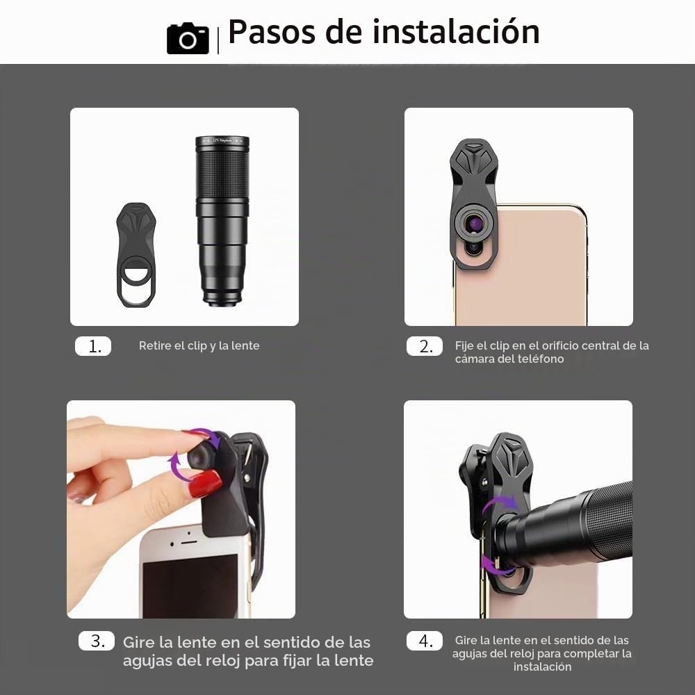 Objetivo para movil Universal, 10 en 1 Lentes Macro para movil, 22x Telephoto, 0.63x Wide, 15x Macro,198° Fisheye, Objetivo telefono,para la mayoría de Smartphones