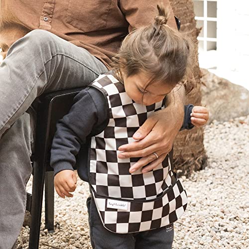 Image of Tiny Twinkle Mess Proof Baby Bib for Boys | Waterproof Toddler Bib for Eating | Baby Apron for Feeding, Machine Washable | Perfect Shower Gift (Black Checkers, 6-24M)