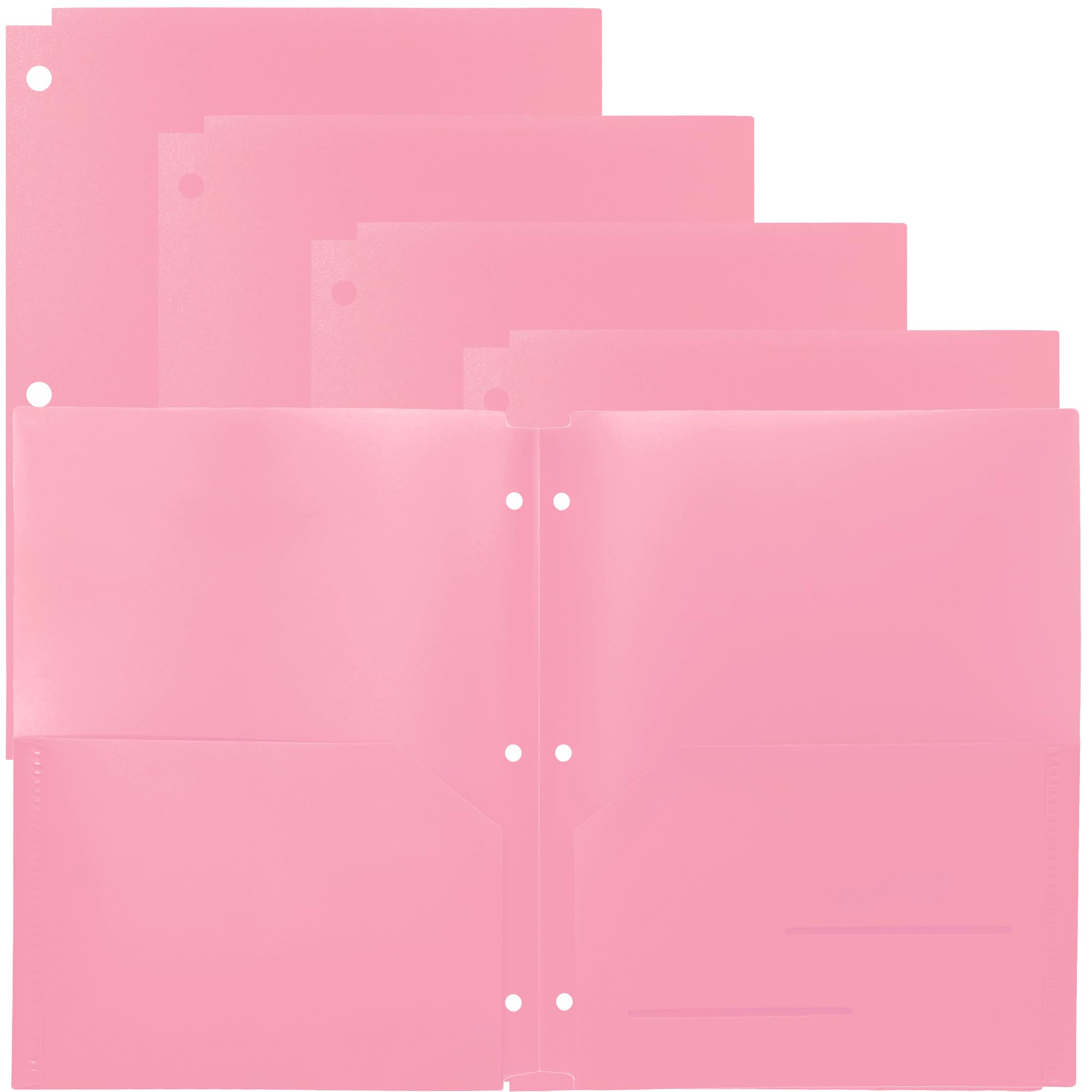 Youngever 6 Pack Heavy Duty Plastic Two Pocket Folders, Binder Dividers with Pocket, 3 Hole Punch Folder with Notches, Binder Folders (Pink)