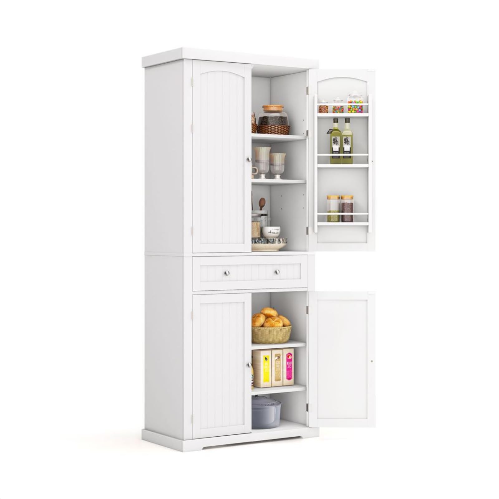 Buy GiantexUK 183cm Tall Kitchen Cupboard, 4Door Freestanding Pantry