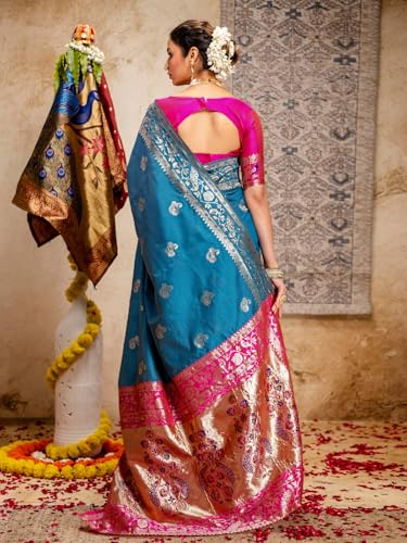 Image of SIRIL Women's Paithani jacquard Silk Saree |Chandrakor Paithani jacquard Saree With Unstitched Blouse Piece