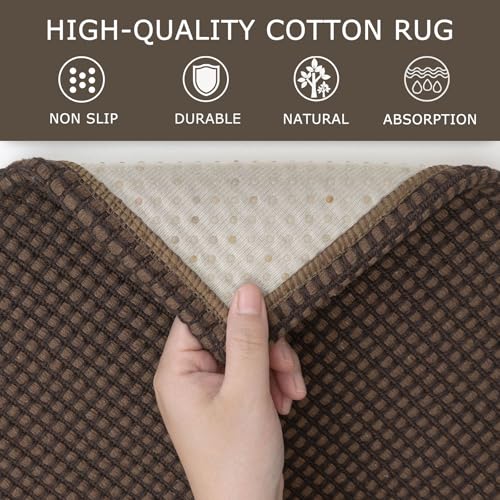 KOZYFLY Long Runners for Hallways 2x12 ft Washable Kitchen Runner Non Slip Rubber Backed Hallway Rugs Cotton Entryway Runner Rug Floor Carpet for Indoor Hall, Backdoor, Kitchen, Reddish Brown/Coffee