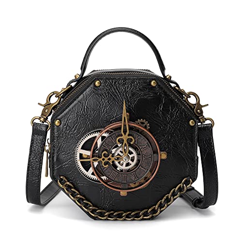 Sac à main bandoulière vintage Steampunk simili cuir noir pour ranger vos essentiels