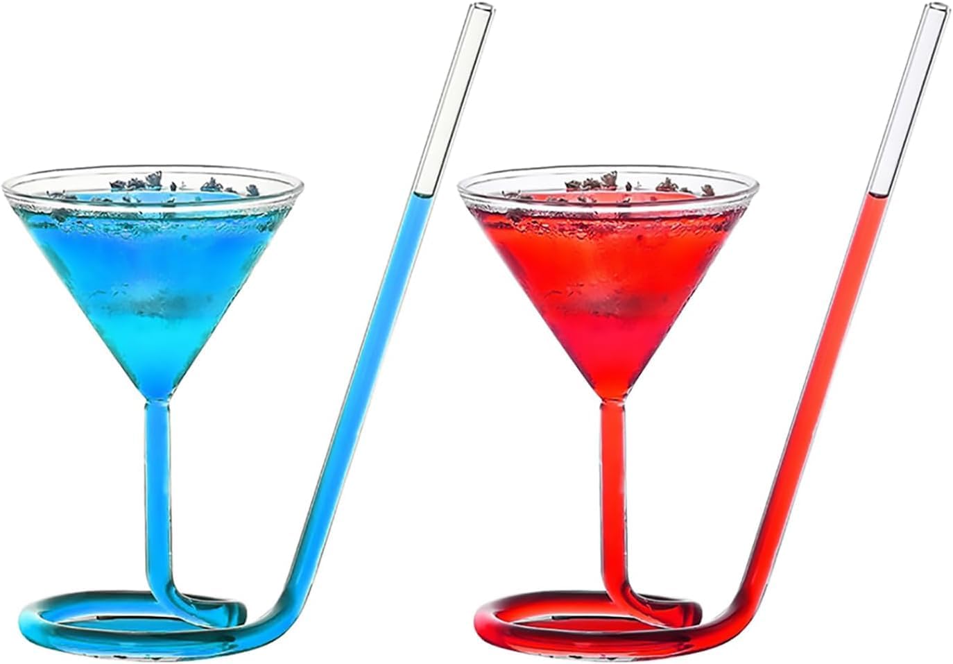 Crystal Martini Glasses with Built-In Stemmed Straw, Set of 6, 110ml Unique Glassware for Cocktails and Champagne, Espresso Martini Glasses (6 SET)