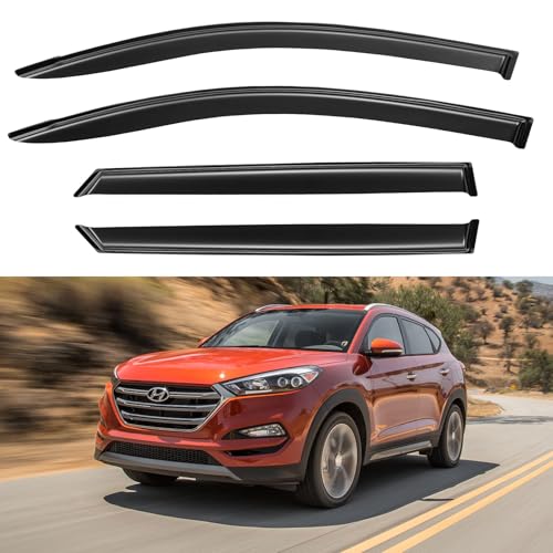 Image of Window Visors Rain Guards for 2016 2017 2018 2019 2020 2021 Hyundai Tucson, Out-Channel Window Vent Wind Deflectors Visors Shades for 16 17 18 19 20 21 Tucson
