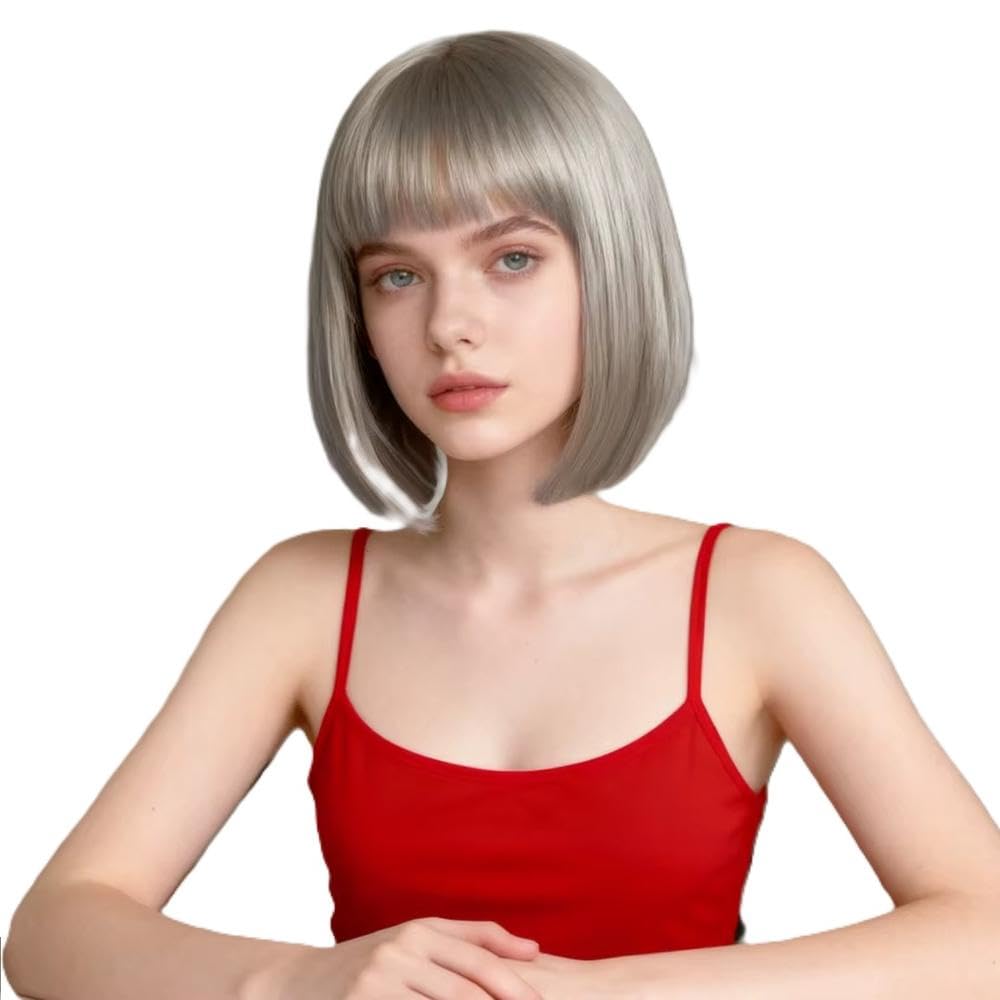 Wig Accessories Orange Short Bobo Straight Wig For Young Women Breathable Daily Use Extensions Ladies Head Cover(Gold beige) image 5