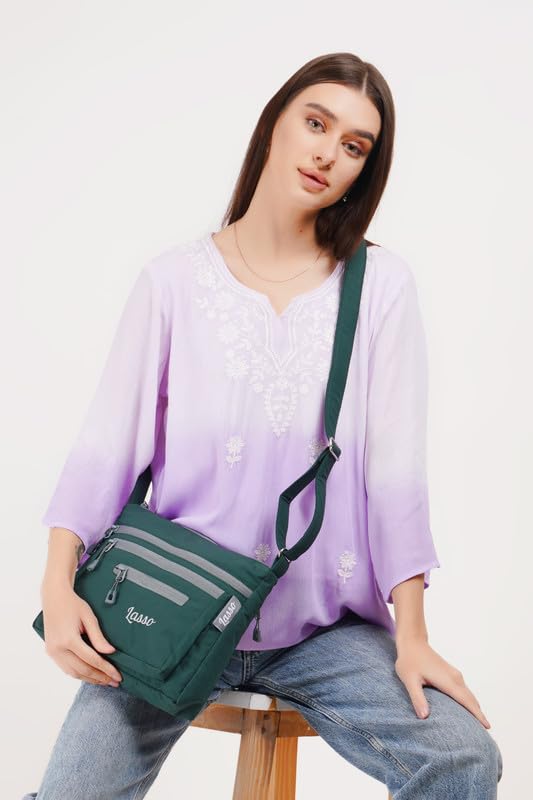 Image of Lasso Stylish Multi-Pocket Crossbody Waterproof Sling Bag For Women with Adjustable Strap | Stylish Ladies one side bag and purse for women & girls | 5 L Capacity & 5 Multiple Pockets with Zip