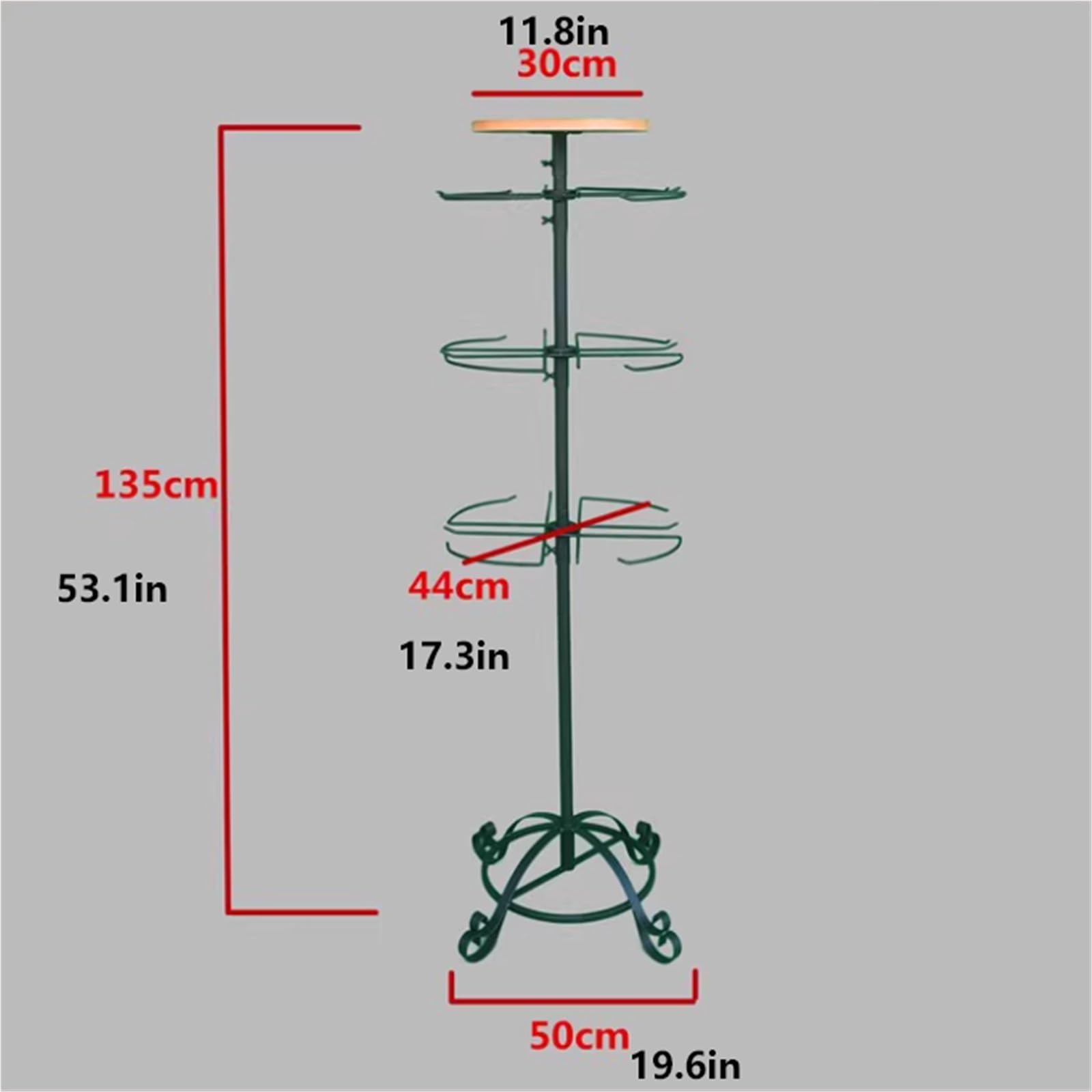 Verkaufsständer aus Eisen, drehbares Sockenregal, für Ohrringe, Schlüsselanhänger, Schmuck, Veranstaltungen & Geschäfte, 3-stöckiges Regal für Bekleidungsgeschäfte, 53 x 19,6 Zoll (Gold)