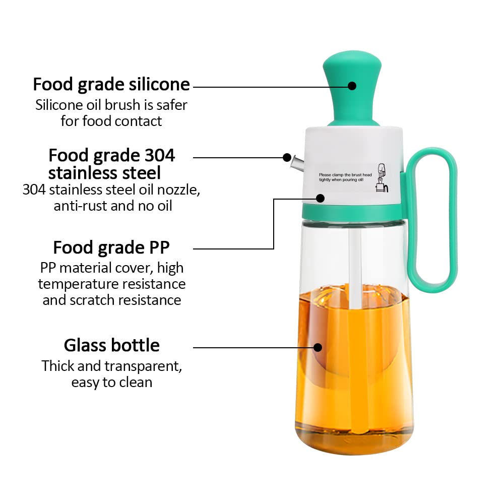 Oil Dispenser Bottle With Silicone Brush,180ml Portable Oil Bottle With Oil Brush Separation Compartment,2 In 1 Oil Dispenser Bottle Kitchen Glass Container,for Kitchen Cooking Frying Baking BBQ