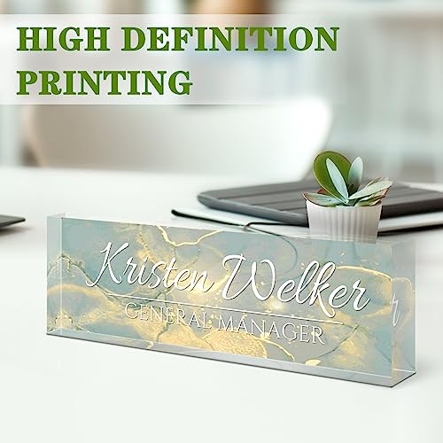 Image of Name Plate for Desk, Desk Name Plate Personalized, Office Decor for Women Men, Acrylic Desktop Accessories, Office Appreciation Gifts for Boss Social Workers Employee Nurse Teacher (Deep Sea)
