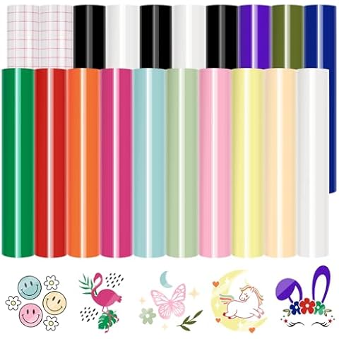 VINYL FROG Permanent Adhesive Vinyl Bundle 20 Sheets 12x12 inches Glossy Permanent Vinyl Pack Craft Vinyl with Tansfer Tape for Home Decorations, Sticker, DIY Mug, Car Decal Cover