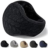 [Andeor] イヤーマフ 防寒 イヤーウォーマー 蓄熱効果アップ-10度防寒・180度折畳み・ふわふわ裏ボア・耳痛くない・ズレにくい 耳あて ニット 耳カバー バックアーム コンパクト ストレスフリー 防風 保温 自転車・通勤・通学・バイク・アウトドア 秋 冬 男女兼用 (#05.メリヤス・ブラック)