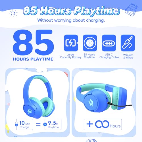 Image of Kids Bluetooth Headphones, 85H Playtime for Toddler Boys (Azure No LED)