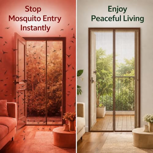 Image of Polyester Magnetic Mosquito Net for Door 210 * 100cm | Mosquito Curtain for All Types & Sizes Door Nets for Mosquitoes Auto-Closing Insect Screen to Keep Mosquitoes Out Black (Brown)