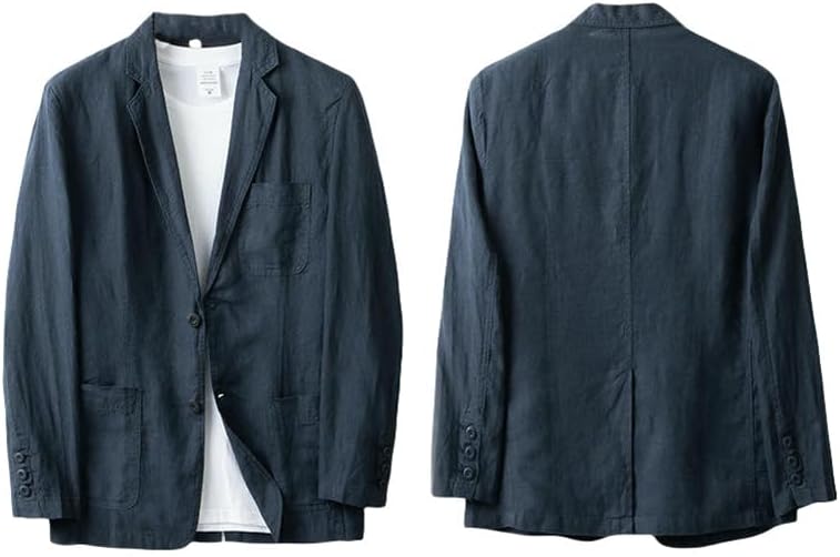 Men's British Style Linen Casual Loose Fit Single Blazer Jacket Outerwear
