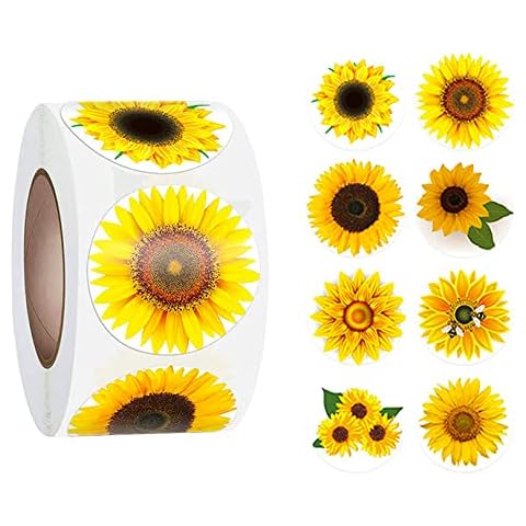 Wancala Sunflower Stickers with 8 Patterns - 500 Pcs 3.8cm Personalised Sunflower Labels Decals for Christmas, Thanks Giving, Greeting Cards, Scrapbooking, Envelopes Present Sealing and Decor (A-41) Cover
