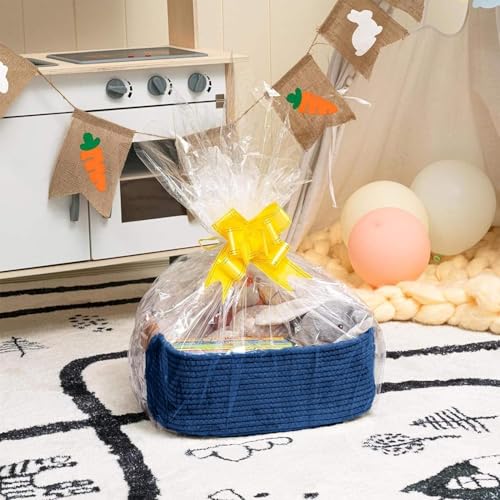Image of GUDDE Cotton Rope Woven Storage Basket for Toys, Laundry & Blankets | Nursery Organizer Bin | Dog Toy Basket | Decorative Gift Hamper | Jute Style Home Storage (Blue)