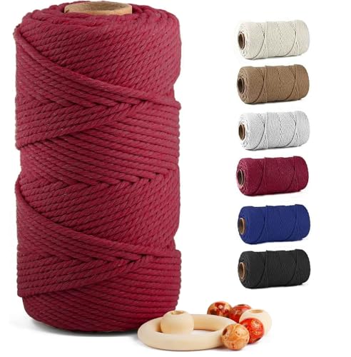 Image of ZUEXT Macrame Cord, Red Wine, 6mm x 109yds Cotton String Macrame Yarn