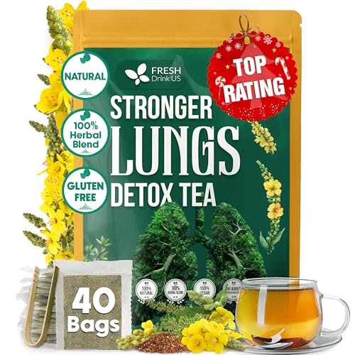 FreshDrinkUS, StrongerLungs 40 Tea Bags - Mullein Leaf, Ginseng, Elderberry,