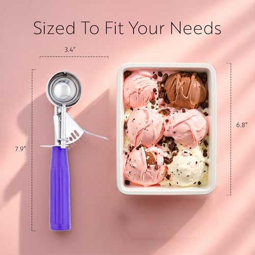 Image of Restaurantware 0.8 Ounce Portion Scoop, 1 Trigger Release Stainless Steel Cookie Scoop - With Orchid Handle, Stainless Steel Disher, For Portion Control, Cookie Dough, Cupcake Batter, Or Ice Cream