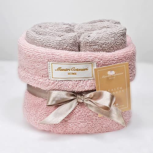 THEAILATI Cesta con 4 toallas Maestri Cotonieri Home-Tortora