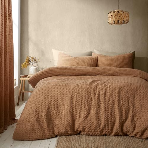 Pineapple Elephant Muscat Waffle Double Duvet Cover Set with Pillowcases Caramel