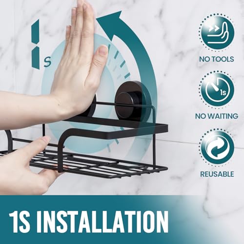 image for TAILI Shower Caddy Suction Cup 2 Pack, Heavy Duty Bathroom Basket, Bat