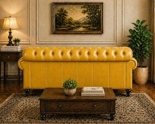 Image of Luxury Sofa Set Luxury Chesterfield Sofa in for Home Living Room & Office (Highback 2 Seater Yellow)