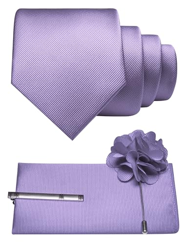 Image of JEMYGINS Formal Necktie Solid Color Tie and Pocket Square with Tie Clip Lapel Pin Sets for Men 4PCS