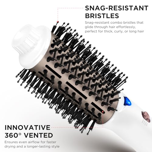 Image of Aima Beauty Blow Dryer Brush - Ionic Ceramic Hot Air Brush for Frizz-Free Straightening & Voluminous Blowout, 2.3'' / 60mm Oval Barrel with Nylon Bristles, 360 Surrounded Vent, 3 Heat Settings, White