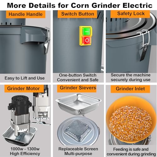 Image of 6.6 Gallon Electric Corn Grinder Mill for Chicken Feed, Grain Mill Grinder with 7 Sieves, Heavy Duty Feed Grinder for Corn, Wheat, Rice, Flour, Livestock Feed, Farm & Homestead Use-Red
