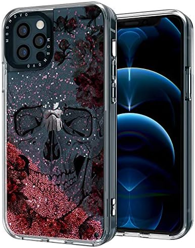 Amazon Com Mosnovo Luxury Glitter Liquid Rose Gold Sparkle Cool Floral Skull Flower Pattern Designed For Iphone 12 Pro Max Case 6 7 Inch Clear Case With Design Girls Women Tpu Bumper With Hard Case Cover