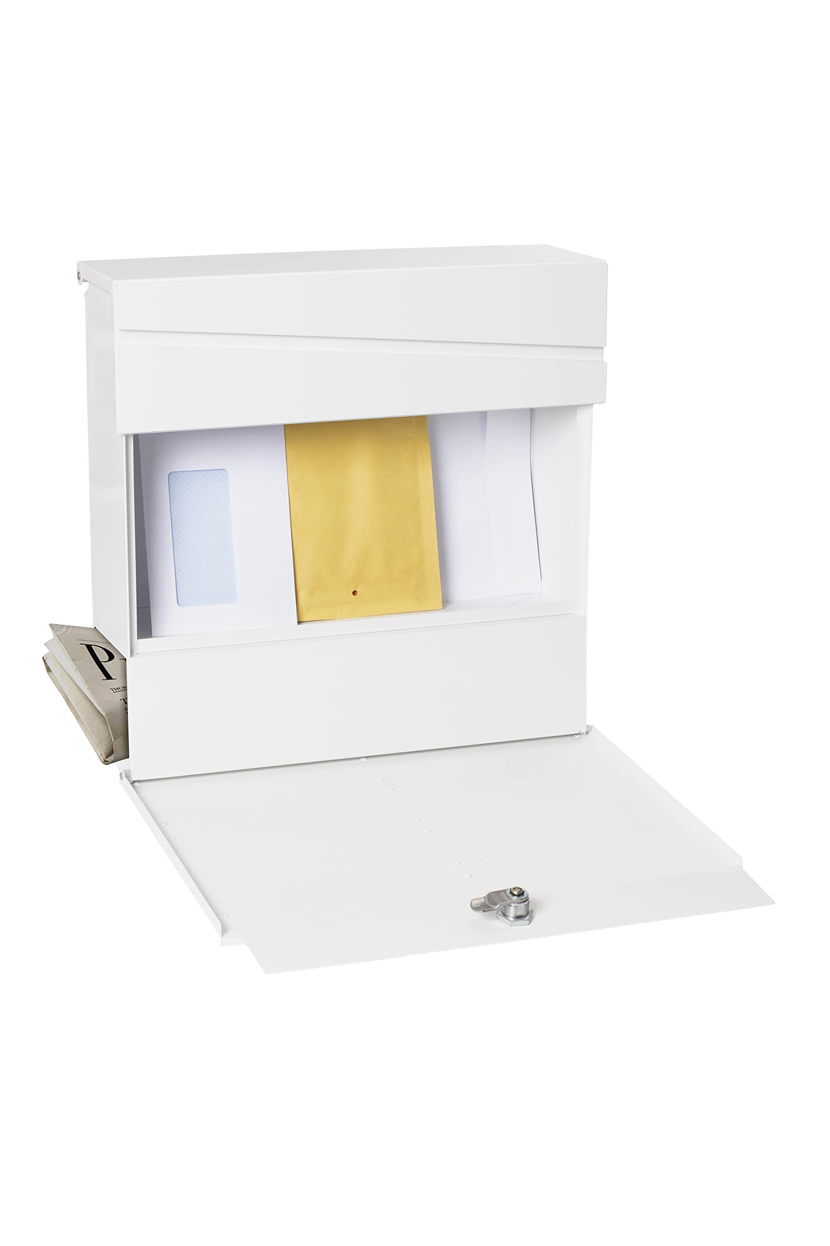 ARREGUI Armor E6901 Designer Briefkasten aus Verzinktem Stahl mit Zeitungsrolle, Postkasten + Zeitungsbox, Größe M (DIN A4), Moderner Design Wandbriefkasten mit Zeitungsfach und Schutzklappe, Weiß