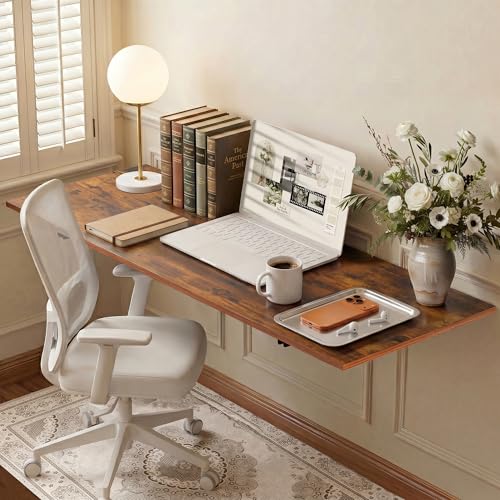 GOYLSER Wall Mounted Folding Table for Office Rustic Brown Fold Down Desk Laundry Folding Table Wall Mounted for Laundry Room/Home Kitchen Length 47 Width 20.5