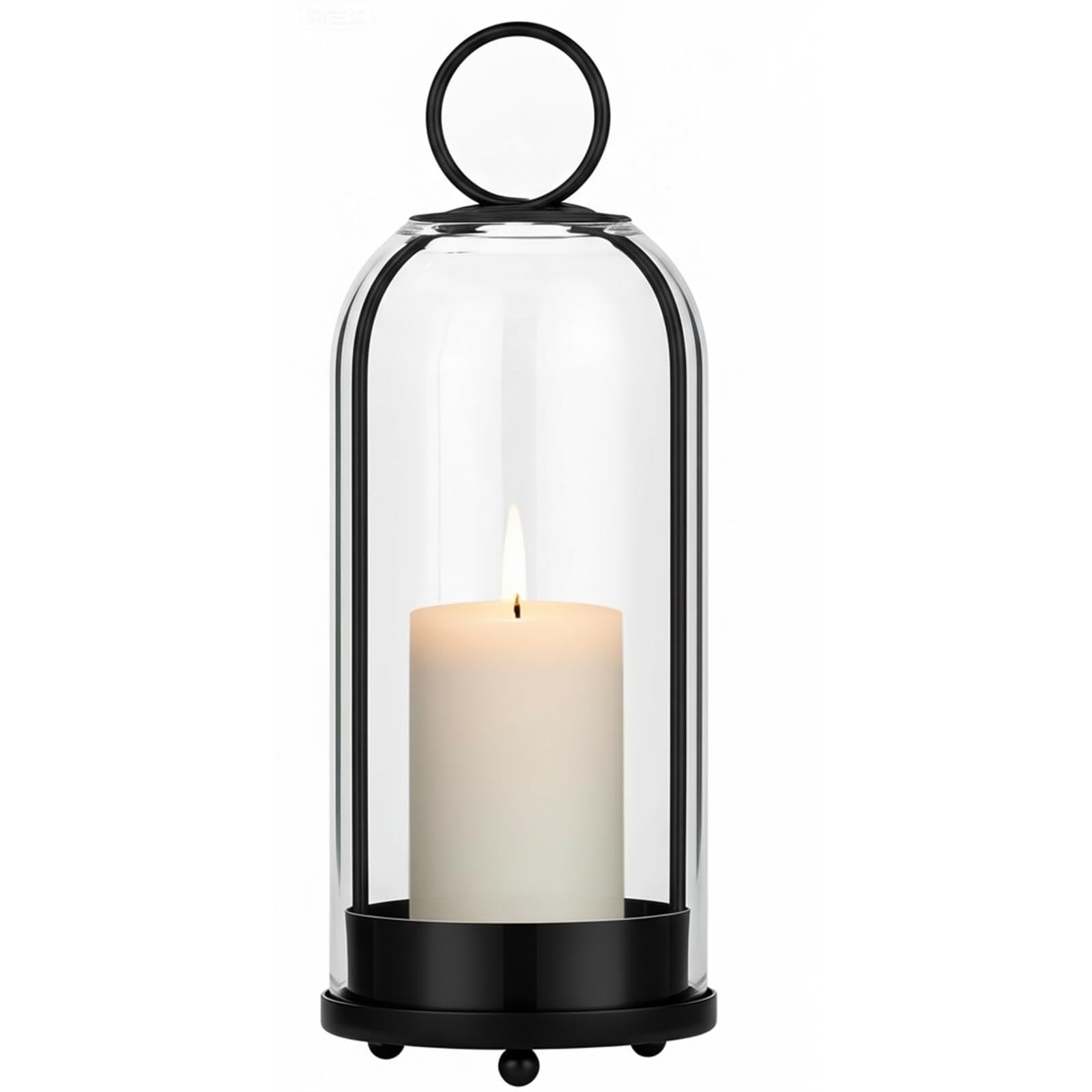 5" Wide Glass Dome Hurricane Candle Holders, Metal Lanterns for Hanging or Tabletop Use, Vintage Rustic Farmhouse Home Decor for Pillar Candles, Indoor for Table, Shelf, Mantel, Veranda, Porch (Black)