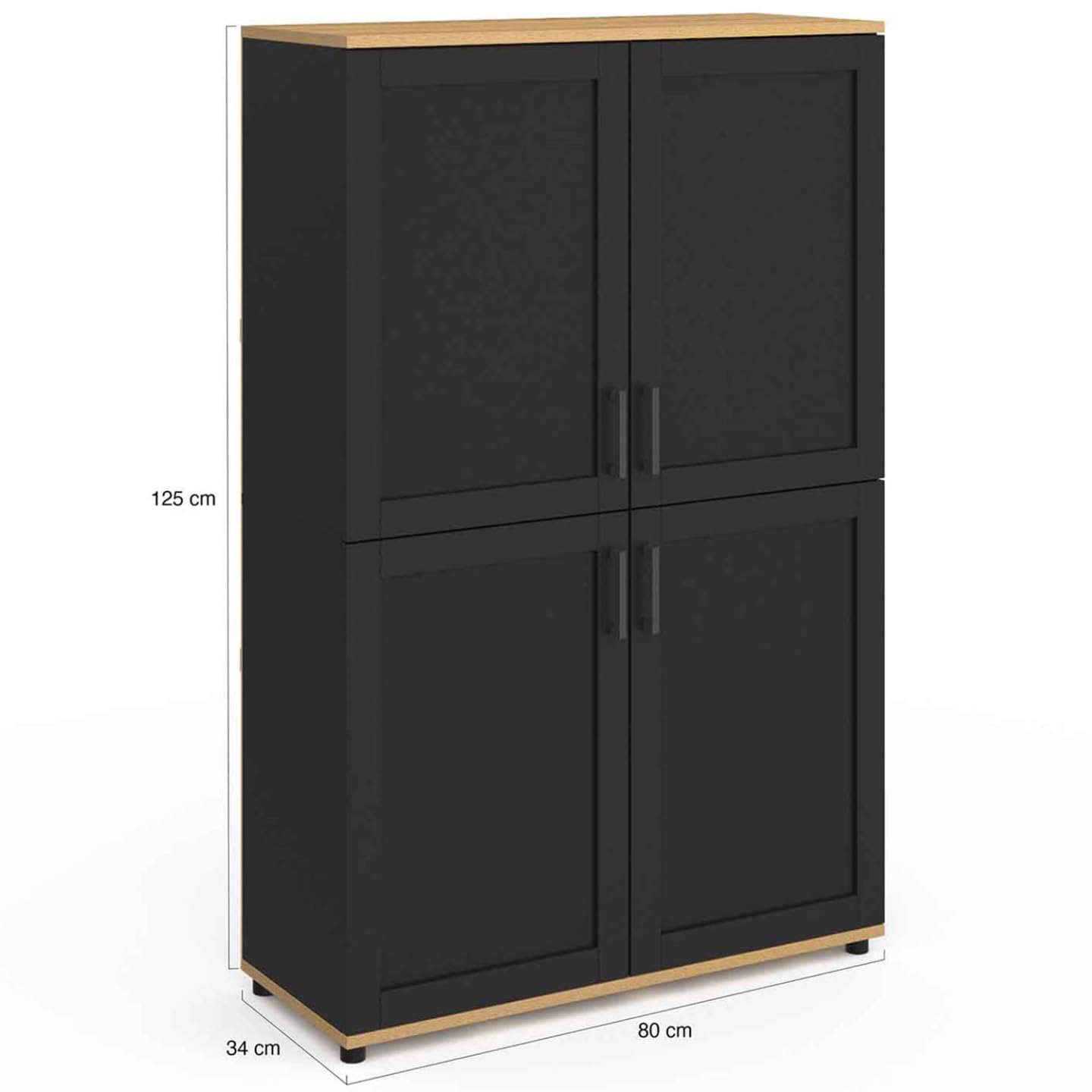 IDMarket - Buffet Alto H. 125 cm VITO 4 puertas negro y madera