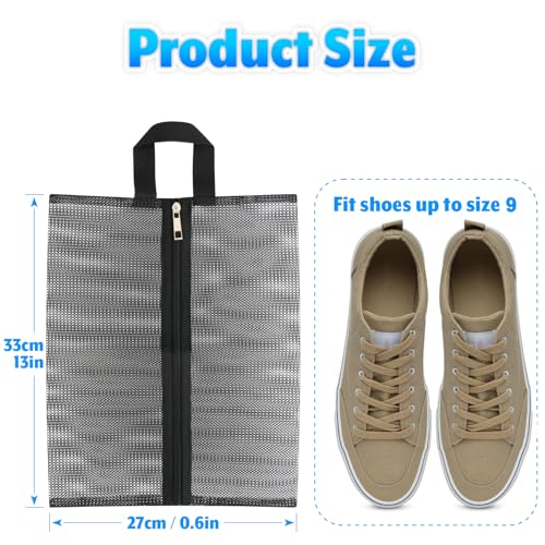 2 Pcs Shoe Bags for Travel, Mesh Breathable Sneaker Bags Portable Shoe Storage Organizer with Handle for Travel Gym Sport, Reusable Zipper Pouch for Women and Men2