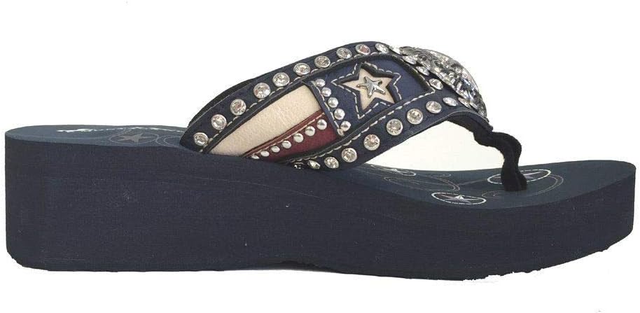 Montana West Ladies Flip Flops Texas Flag Lone Star Cutouts Navy Blue, 10 M US