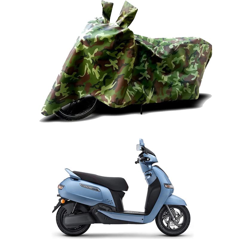 Image of 100% Water Resistant Bike Scooty Two Wheeler Body Cover Compatible For TVS iQube Electric STD /UV-Rays /Heat Protection /Birds Dropping /Scratchproof /Dust proof /Waterproof /All Varient[Green MJ]
