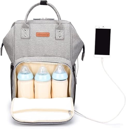 Miniatura 7 de cjc Mochila para pañales, bolsa de bebé, bolsa de pañales de viaje impermeable con puerto de carga USB para bebés, niñas, bebés, con correas para