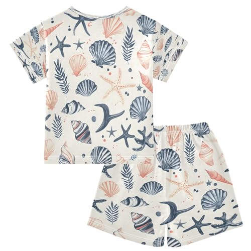 senya Short Sleeve Pajamas Sets Summer Cotton Sleepwear Sea Shells Stars2