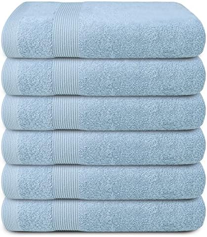 Bath Towel 24×48 Blue Pack of 6 Bath Towels Ultra Towels for Bathroom 100% Cotton Bath Towels Gym Towels Spa Hotel Bath Towels Ring Spun Cotton Towels for Bathroom
