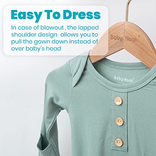 Newborn Baby Knotted Gown, Super Soft Silky Infant Sleeper, Baby Girl Sleep Gown with Mittens, Bow, and Hat Set3