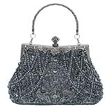 Design exquis : ce sac à main de soirée dispose d'un motif totem de fleur et de feuille cousu à la main avec des perles en plastique et des paillettes, et un design de broderie de perles double face avec de petites perles brodées sur le bas. Les accessoires de quincaillerie sont gravés avec des motifs de fleurs et de feuilles et incrustés de strass. La tête matérielle de l'interrupteur est un design exquis de feuille, et la poignée est conçue avec un motif entouré de vignes. Le style général est rétro et méticuleux.