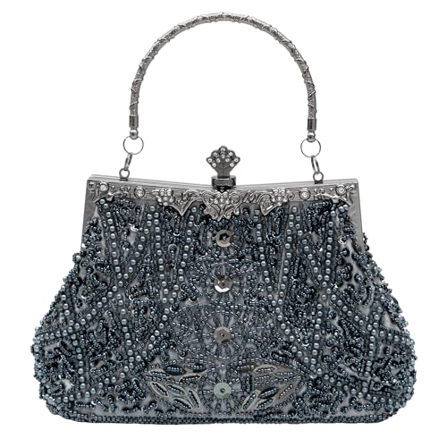 lapulio Vintage floral leaf beads sequins evening bag Elegant Clutch