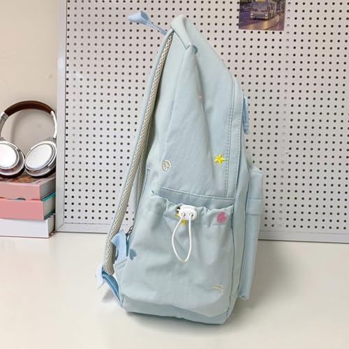 Japanese Inspired Star Embroidery Backpack Ergonomic Design Practical Nylon Bag Tear Resistant Ergonomic For4