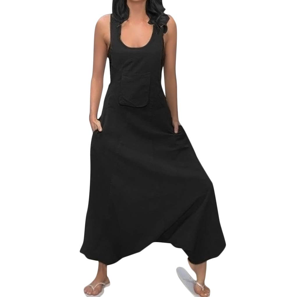 ORANDESIGNE Mujer Petos Pantalones Largo Casual Monos de Pierna Ancha Verano Baggy Harem Mono Suelto Moda Bolsillos Overoles Jumpsuit Tirantes Playa Fiesta Pantalón