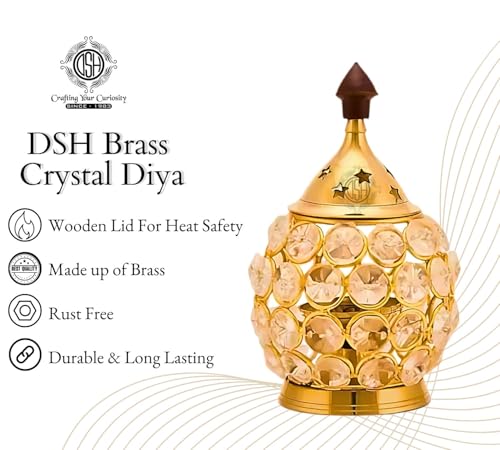 Image of DSH Brass and Crystal Akhand Diya for Puja Decorative Crystal Oil Lamp Tea Light Holder Home Decor Diwali Decoration Diya.