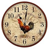 Hahn-Uhr Huhn Wanduhr Küchenuhr Guten Morgen Rustikaler Cock Holz Wanduhren Batteriebetrieben 25,4 cm Leise Vintage Wanddekoration für Wohnzimmer Schlafzimmer Büro